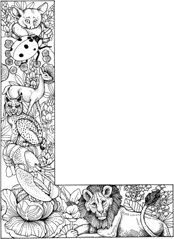 Letter L With Animals Coloring Page